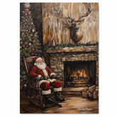Painting of Santa Claus in a Rocking Chair With Christmas Tree & Gifts on Ready to Hang 1.5" Thick Canvas Wrap, Floating Framed Canvas, Flat Rolled Canvas
